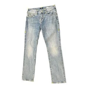True Religion Ricky Jeans Men’s 32 Light Wash Neon Stitch Relaxed Straight